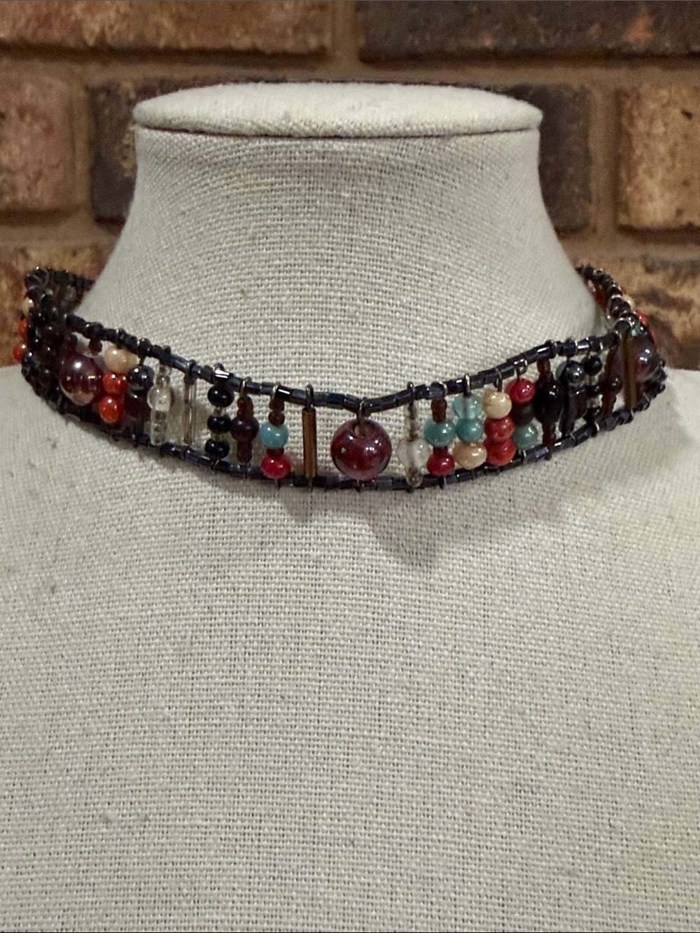 Vintage Glass Beaded Colorful Choker